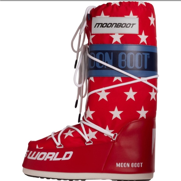 MOON BOOT Icon Retrobiker Boots White Red Stars EU 35/38 39/41 42/44 45/47 NEW - Picture 4 of 6